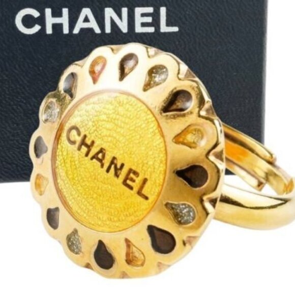 CHANEL Logo Gripoix Ring 00A Brown Gold-Plated France Accessory - Picture 3 of 16